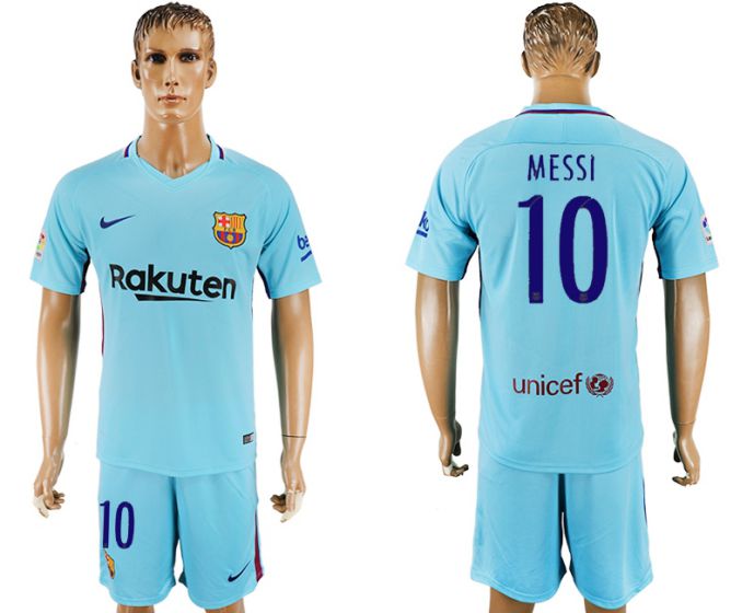 Men 2017-2018 club Barcelona away 10 Messi blue soccer jersey